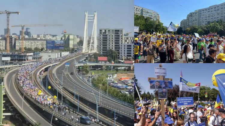 Protestul profesorilor români, în imagini. Mii de cadre didactice au mers din Piața Victoriei la Palatul Cotroceni