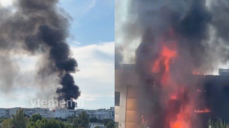 VIDEO Incendiu puternic lângă un liceu din Chișinău. La fața locului au intervenit cinci echipe de pompieri