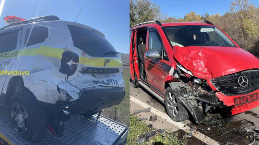 Polițist rănit după ce mașina de serviciu a fost lovită din spate de un Mercedes, la Costești