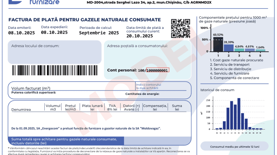 Moldovenii nu vor mai primi facturi de la Moldovagaz. Furnizarea și facturarea gazelor trec la Energocom