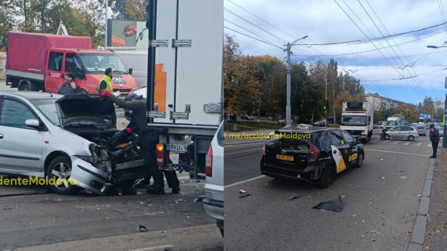 Nu au putut împărți drumul? Câteva mașini s-au lovit violent în Capitală: În zonă s-a format ambuteiaj