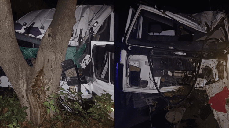FOTO Un șofer de camion a decedat, după ce s-a izbit cu vehiculul de un arbore. Cabina a devenit morman de fiare