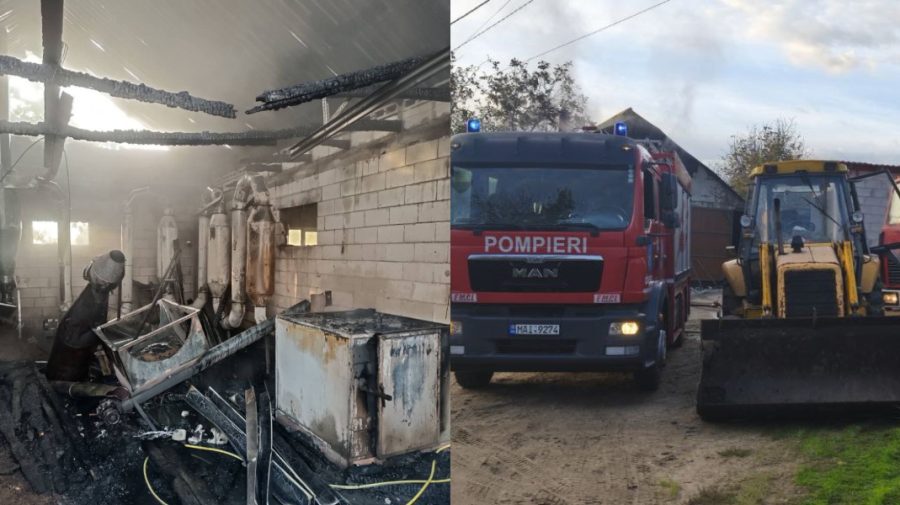 FOTO Incendiu într-un depozit de producere a brichetelor din Căușeni. Mai multe bunuri distruse